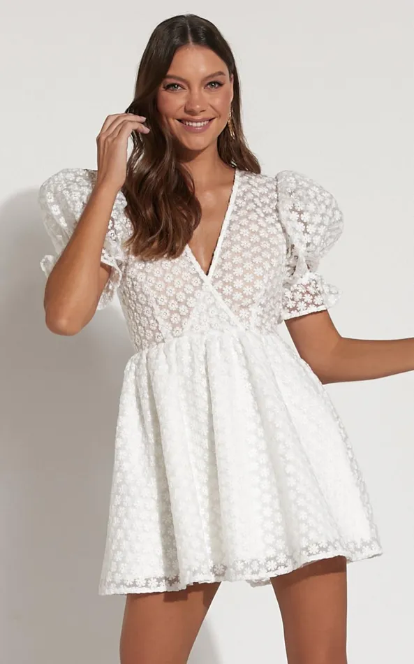 Showpo Freya Mini Dress 8211 Puff Sleeve V Neck A Line Dress In White Women Dresses Showpo Freya Mini Dress 8211 Puff Sleeve V Neck A Line Dress In White Women Dresses