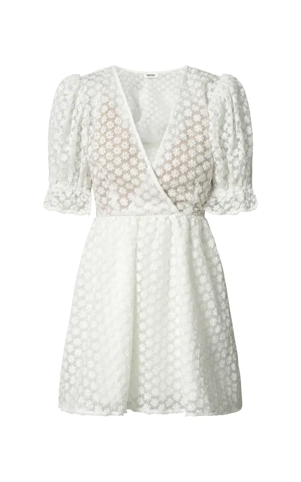Showpo Freya Mini Dress 8211 Puff Sleeve V Neck A Line Dress In White Women Dresses