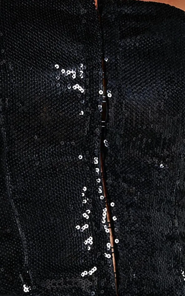 Showpo Gabbie Top 8211 Hook And Eye Detail Sequin Corset Top In Black Women Tops