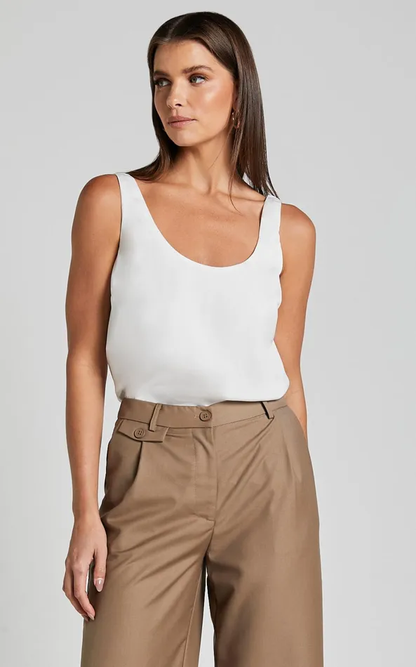 Showpo Gabriella Top 8211 Scoop Neck Sleeveless In Ivory Women Curve Clothes