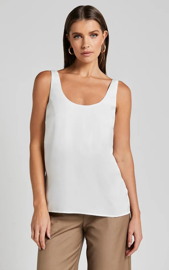 Showpo Gabriella Top 8211 Scoop Neck Sleeveless In Ivory Women Curve Clothes