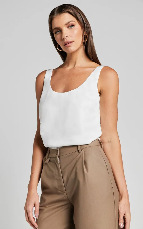 Showpo Gabriella Top 8211 Scoop Neck Sleeveless In Ivory Women Curve Clothes