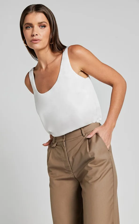Showpo Gabriella Top 8211 Scoop Neck Sleeveless In Ivory Women Curve Clothes