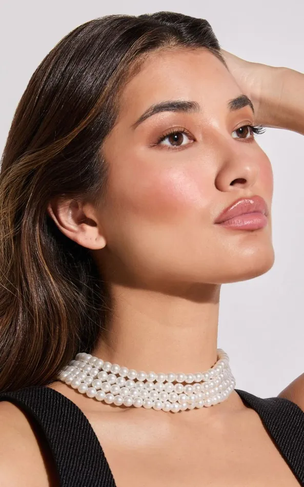Showpo Gabrielle Necklace 8211 Layered Pearl Choker Necklace In White Women Necklaces