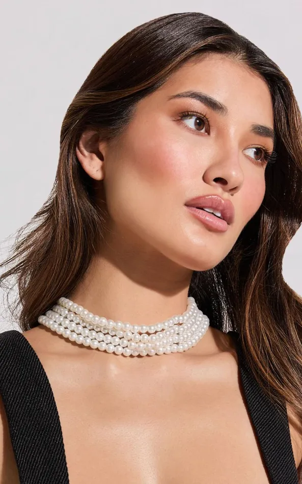 Showpo Gabrielle Necklace 8211 Layered Pearl Choker Necklace In White Women Necklaces