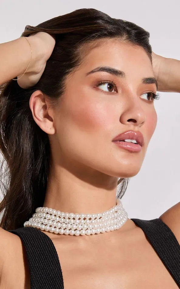 Showpo Gabrielle Necklace 8211 Layered Pearl Choker Necklace In White Women Necklaces