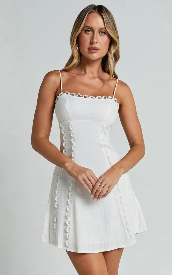 Showpo Gelli Mini Dress 8211 Strappy Lace Detail Dress In White Women Dresses