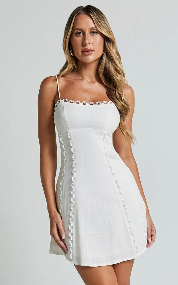 Showpo Gelli Mini Dress 8211 Strappy Lace Detail Dress In White Women Dresses
