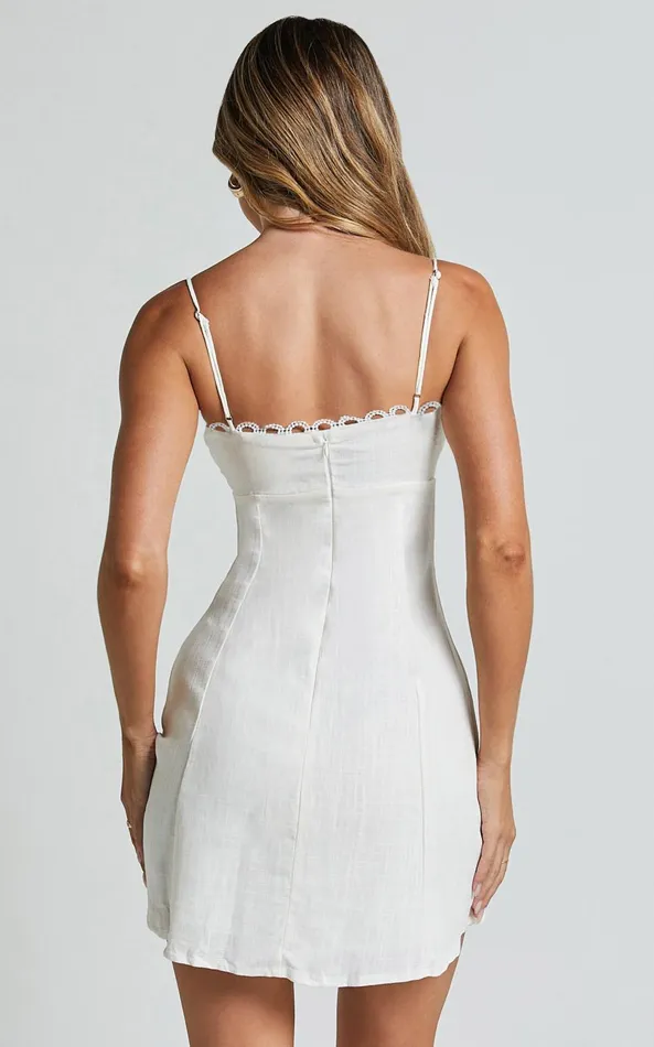 Showpo Gelli Mini Dress 8211 Strappy Lace Detail Dress In White Women Dresses