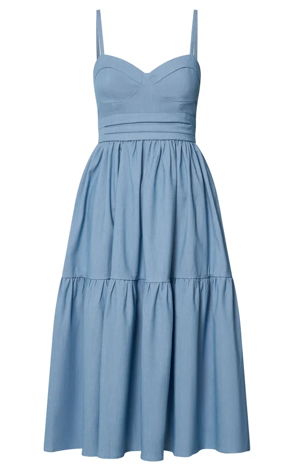 Showpo Gem Midi Dress 8211 Strappy Sweetheart Tier Dress In Light Blue Women Dresses