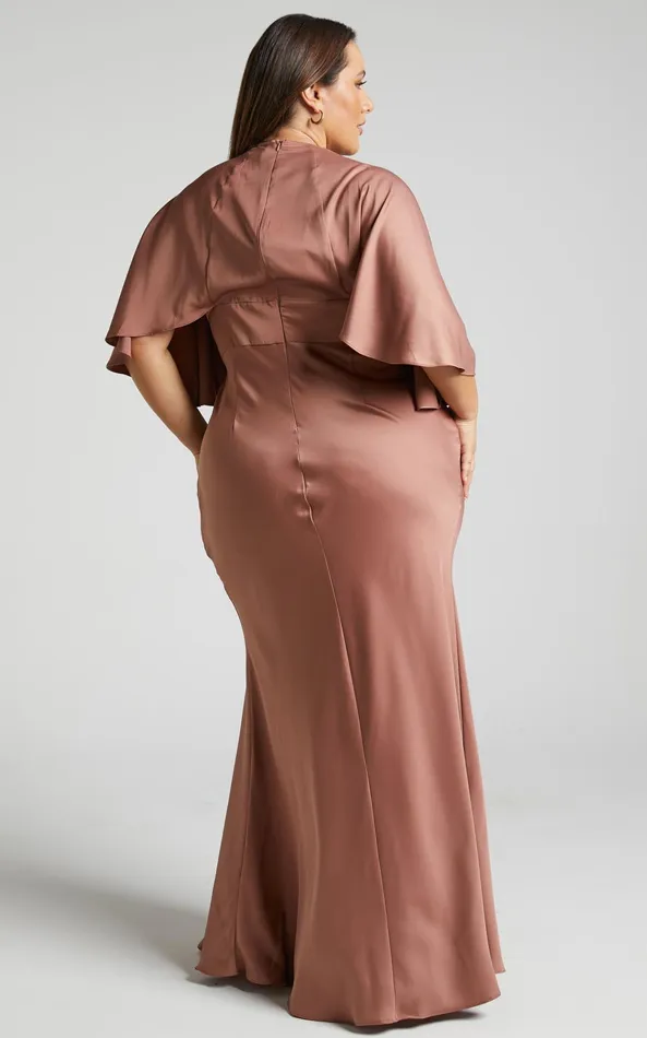 Showpo Gemalyn Midi Dress 8211 Angel Sleeve V Neck Split Dress In Dusty Rose Women Dresses