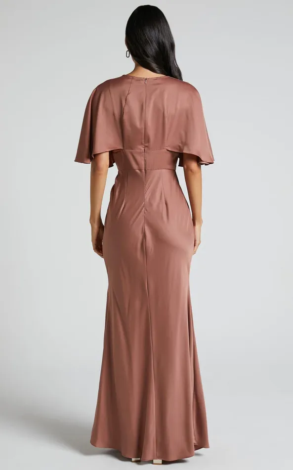 Showpo Gemalyn Midi Dress 8211 Angel Sleeve V Neck Split Dress In Dusty Rose Women Dresses