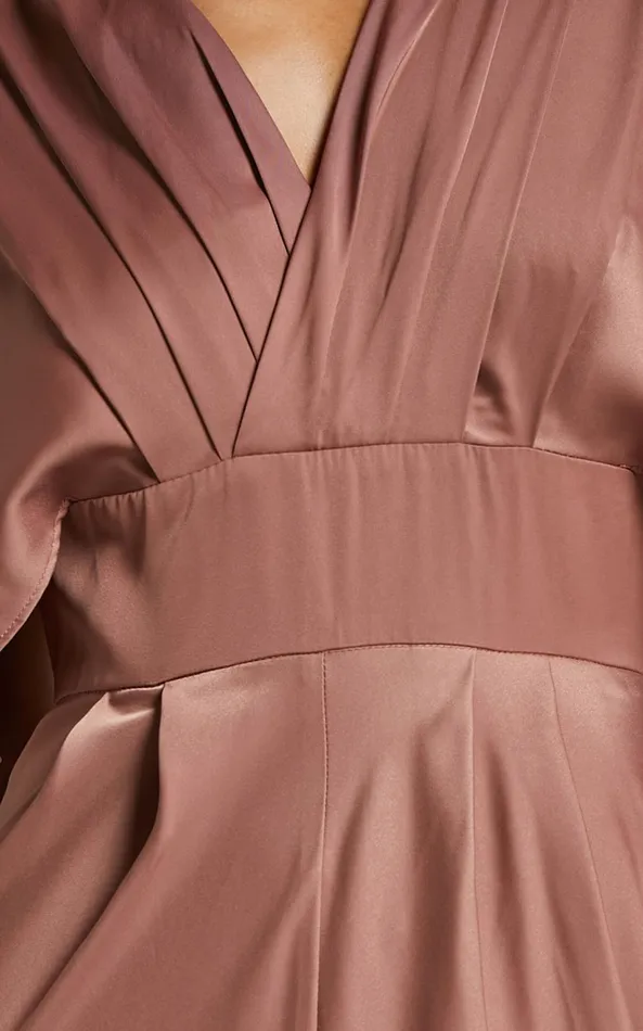 Showpo Gemalyn Midi Dress 8211 Angel Sleeve V Neck Split Dress In Dusty Rose Women Dresses