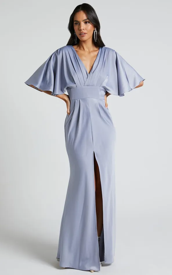 Showpo Gemalyn Midi Dress 8211 Angel Sleeve V Neck Split Dress In Sky Blue Women Dresses Showpo Gemalyn Midi Dress 8211 Angel Sleeve V Neck Split Dress In Sky Blue Women Dresses