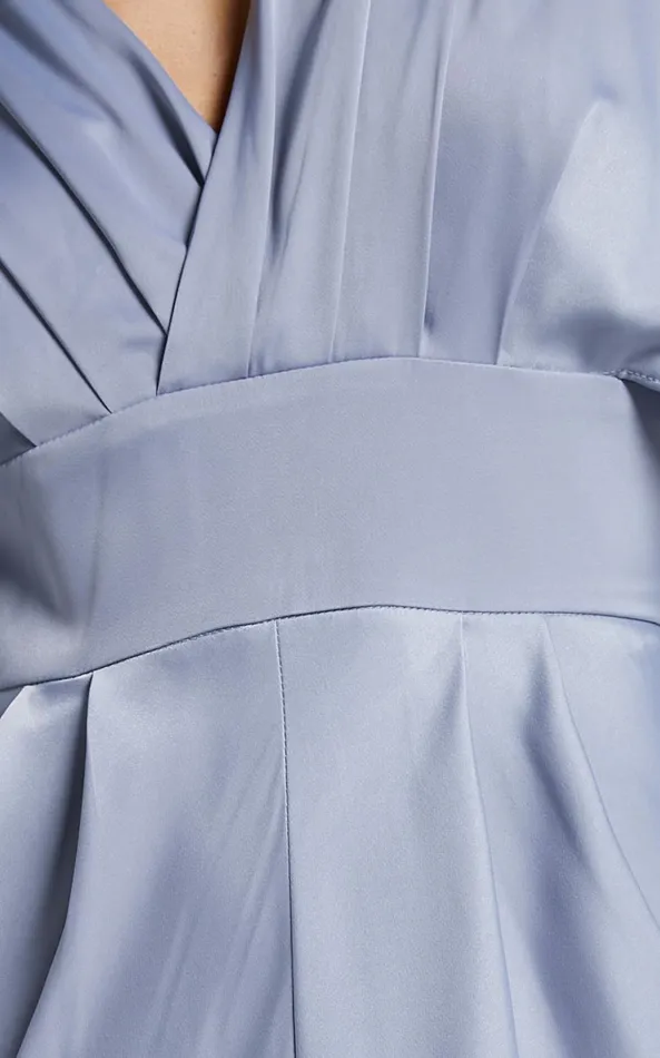 Showpo Gemalyn Midi Dress 8211 Angel Sleeve V Neck Split Dress In Sky Blue Women Dresses