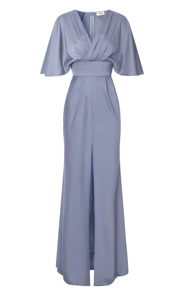 Showpo Gemalyn Midi Dress 8211 Angel Sleeve V Neck Split Dress In Sky Blue Women Dresses