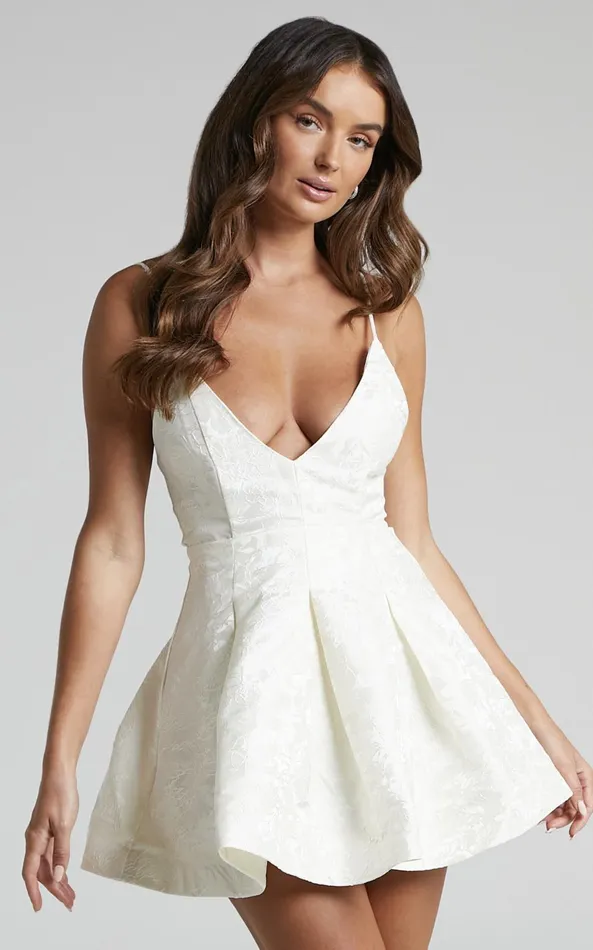 Showpo Gemima Mini Dress 8211 Strappy Plunge Neck Fit And Flare Dress In White Women Dresses Showpo Gemima Mini Dress 8211 Strappy Plunge Neck Fit And Flare Dress In White Women Dresses