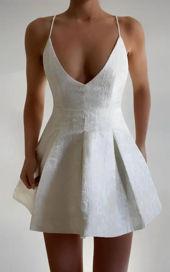 Showpo Gemima Mini Dress 8211 Strappy Plunge Neck Fit And Flare Dress In White Women Dresses