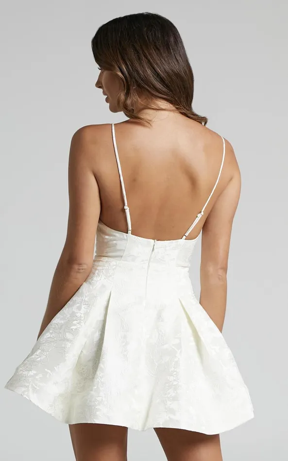 Showpo Gemima Mini Dress 8211 Strappy Plunge Neck Fit And Flare Dress In White Women Dresses