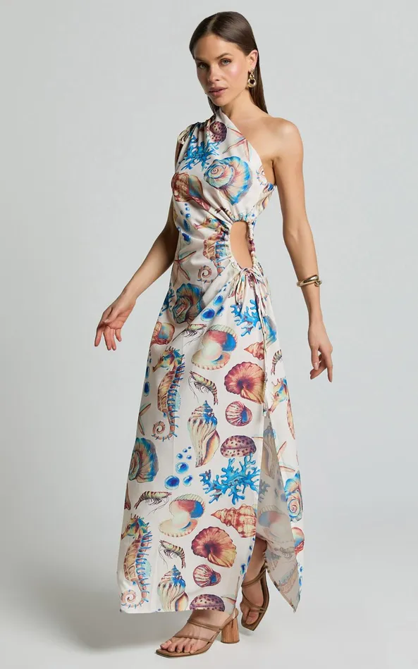 Showpo Gemma Midi Dress 8211 One Shoulder Side Cut Out Side Slit Dress In Holiday Print Women Dresses
