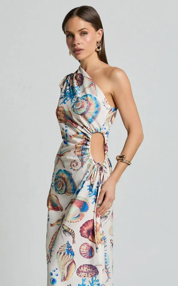 Showpo Gemma Midi Dress 8211 One Shoulder Side Cut Out Side Slit Dress In Holiday Print Women Dresses