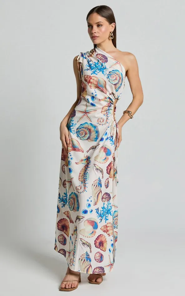 Showpo Gemma Midi Dress 8211 One Shoulder Side Cut Out Side Slit Dress In Holiday Print Women Dresses