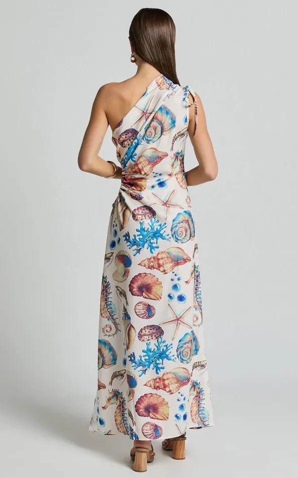 Showpo Gemma Midi Dress 8211 One Shoulder Side Cut Out Side Slit Dress In Holiday Print Women Dresses