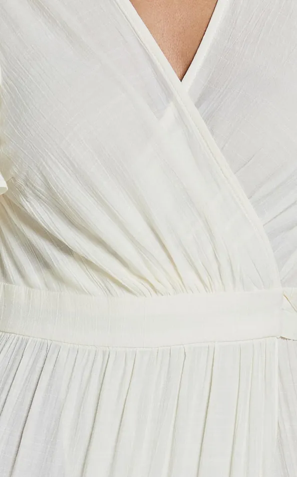Showpo Geneva Midi Dress 8211 Short Flutter Sleeve Wrap Dress In Off White Women Dresses