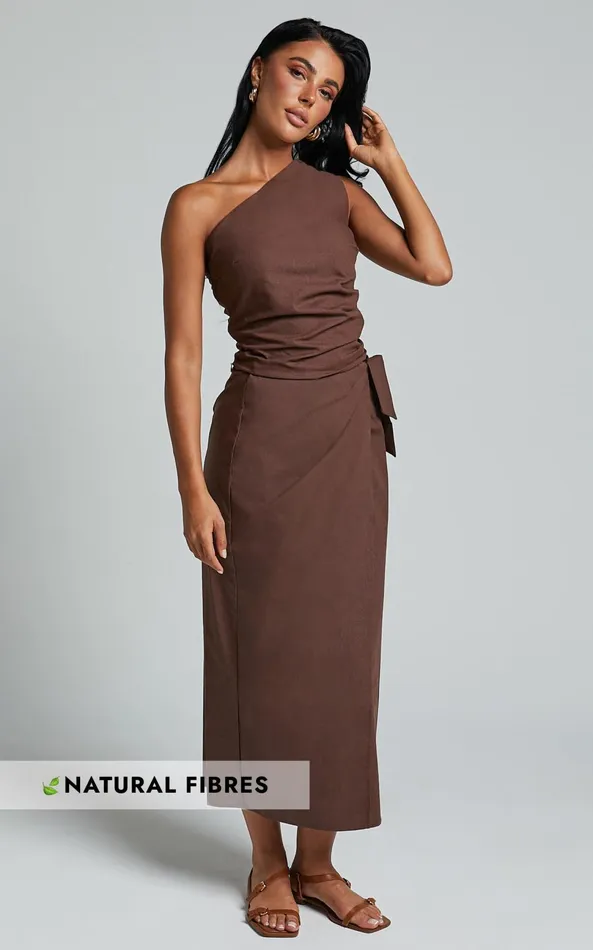 Showpo Genna Midi Skirt 8211 Linen Look Wrap Skirt In Chocolate Women Skirts