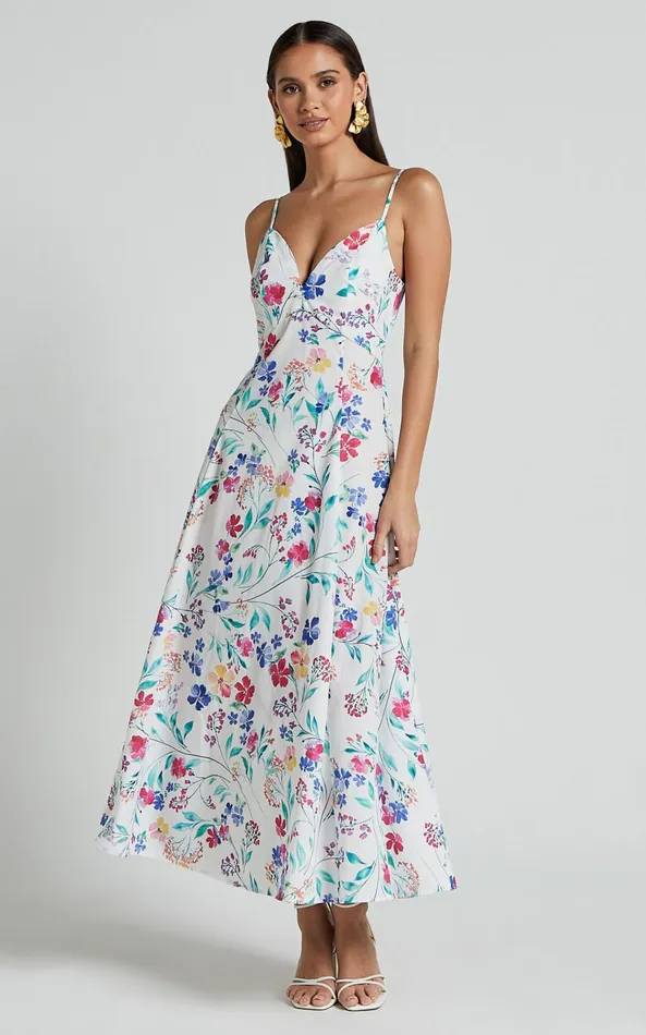 Showpo Georgia Midi Dress 8211 Strappy Plunge A Line Dress In Peony Meadow Print Women Dresses Showpo Georgia Midi Dress 8211 Strappy Plunge A Line Dress In Peony Meadow Print Women Dresses