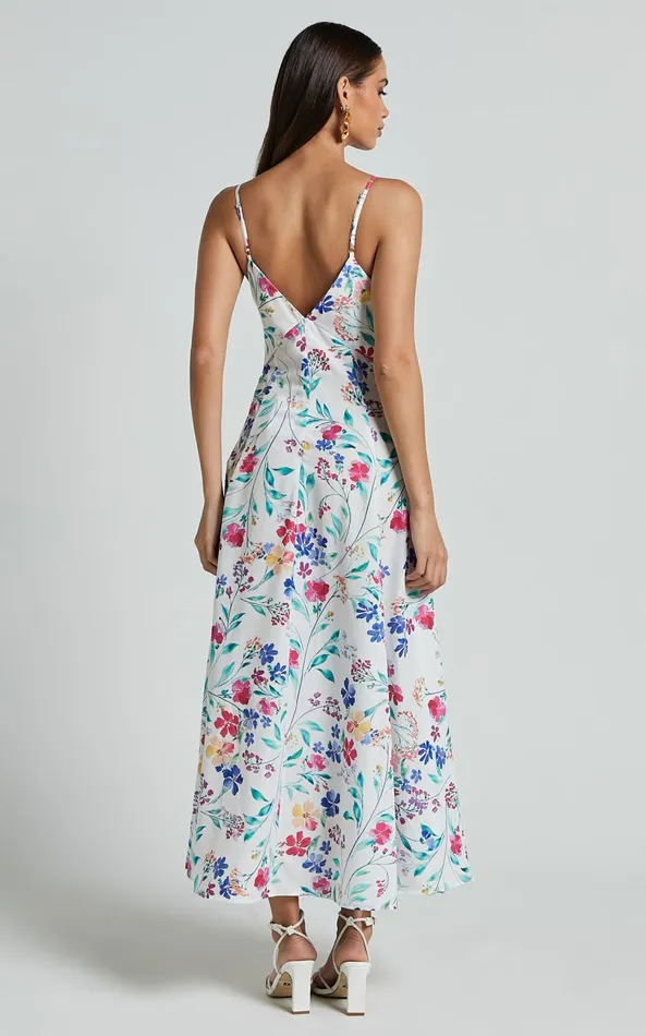Showpo Georgia Midi Dress 8211 Strappy Plunge A Line Dress In Peony Meadow Print Women Dresses