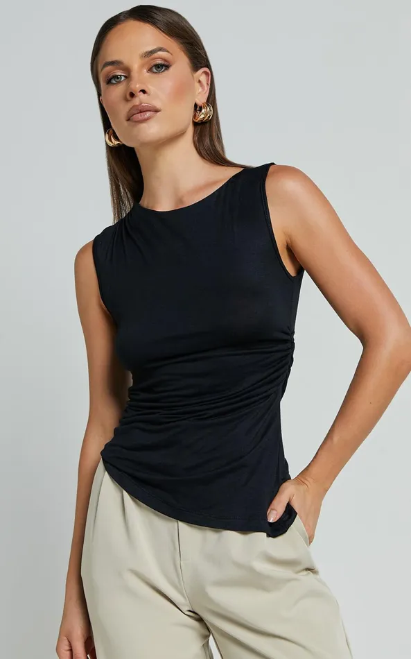 Showpo Georgina Top 8211 Asymmetrical Hem Jersey Tank In Black Women Tops