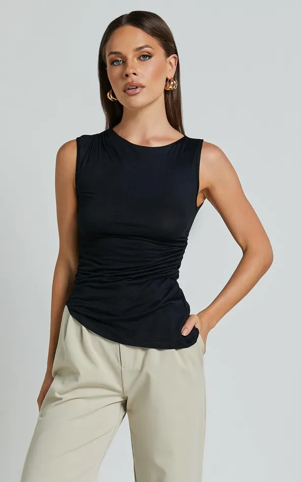 Showpo Georgina Top 8211 Asymmetrical Hem Jersey Tank In Black Women Tops