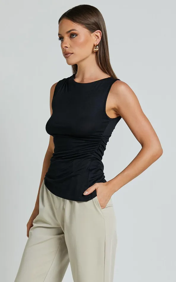Showpo Georgina Top 8211 Asymmetrical Hem Jersey Tank In Black Women Tops