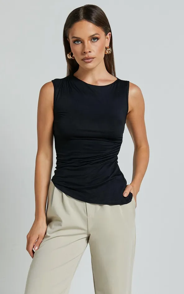 Showpo Georgina Top 8211 Asymmetrical Hem Jersey Tank In Black Women Tops