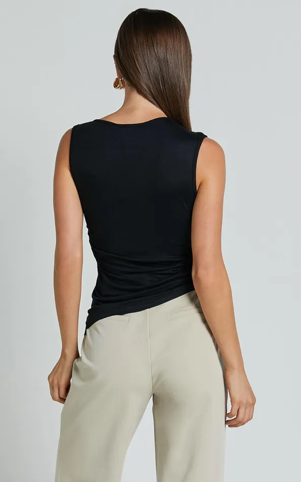 Showpo Georgina Top 8211 Asymmetrical Hem Jersey Tank In Black Women Tops