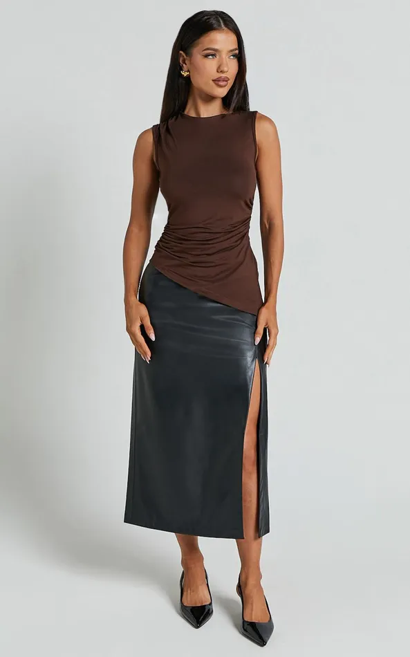 Showpo Georgina Top 8211 Asymmetrical Hem Jersey Tank In Chocolate Women Tops