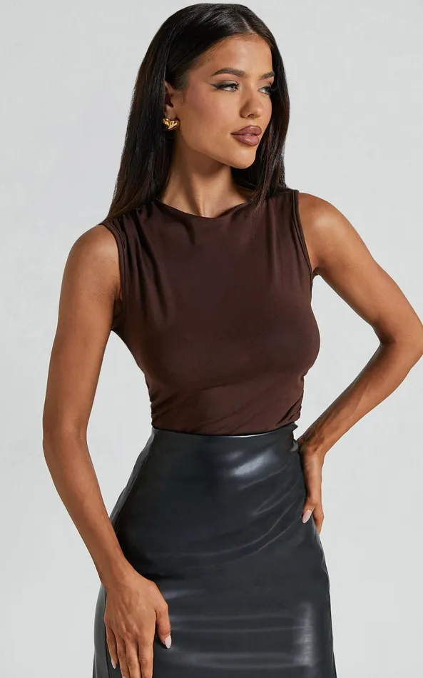 Showpo Georgina Top 8211 Asymmetrical Hem Jersey Tank In Chocolate Women Tops