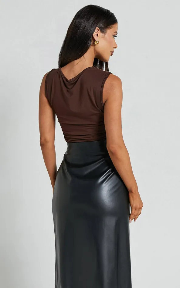 Showpo Georgina Top 8211 Asymmetrical Hem Jersey Tank In Chocolate Women Tops