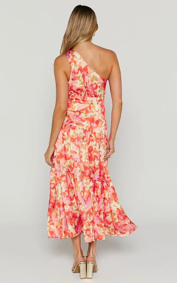 Showpo Georgine Midi Dress 8211 One Shoulder Ruched Tiered Dress In AUTUMN FLORAL Women Dresses