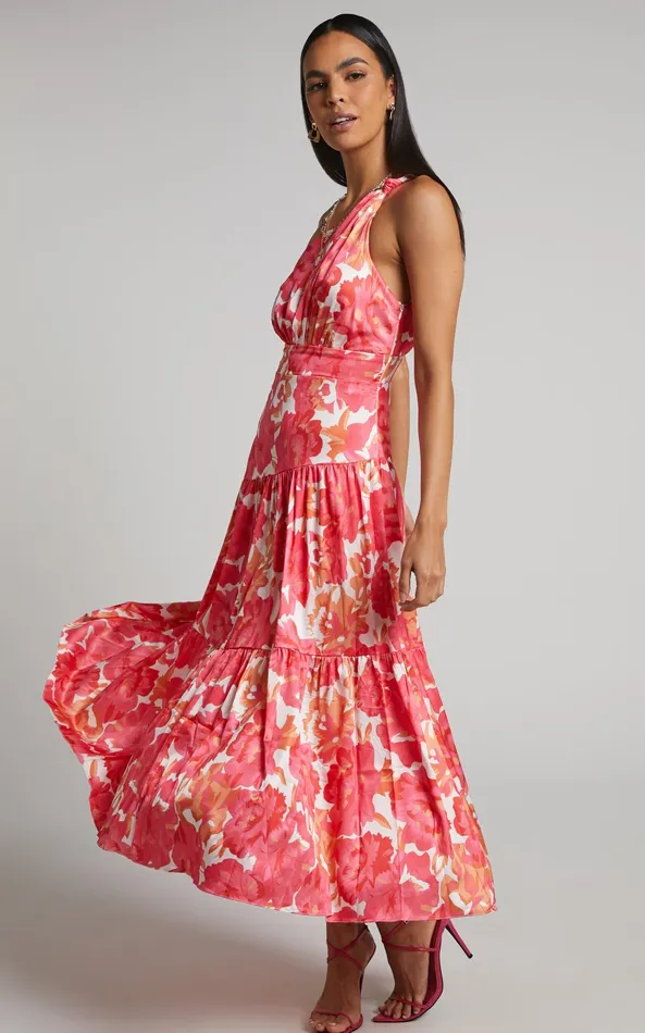 Showpo Georgine Midi Dress 8211 One Shoulder Ruched Tiered Dress In Peony Blossom Women Dresses