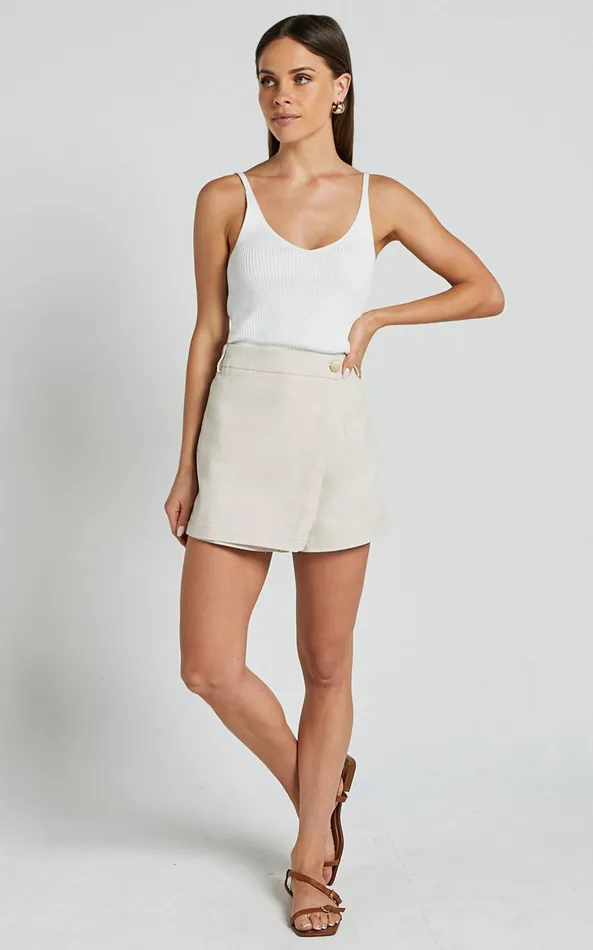 Showpo Gerry Skort 8211 Twill Wrap Front Skort In Oyster Women Shorts