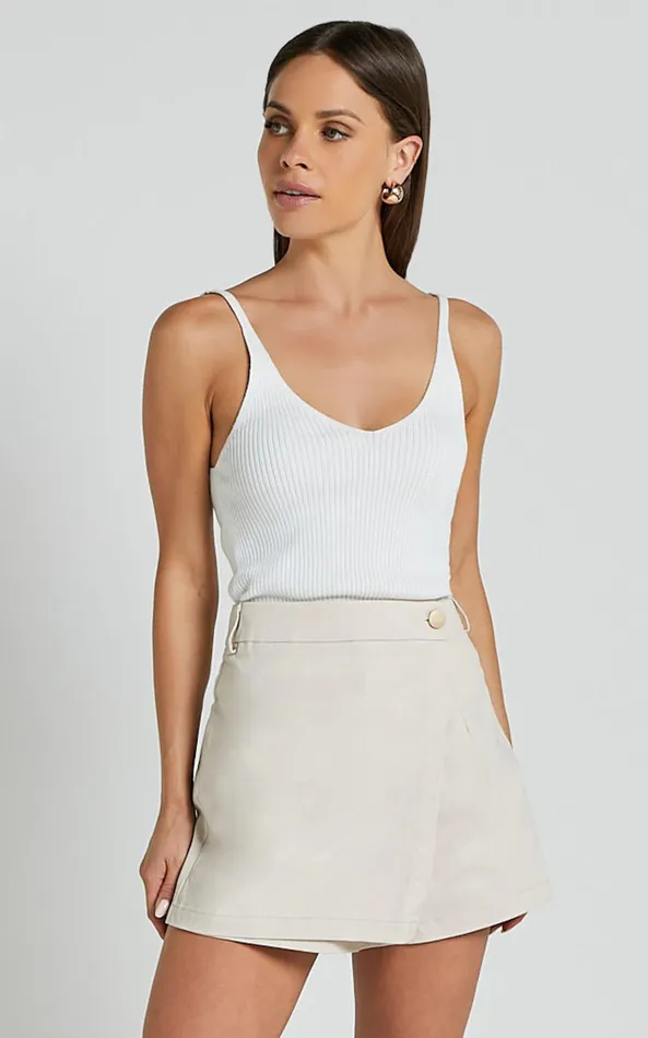 Showpo Gerry Skort 8211 Twill Wrap Front Skort In Oyster Women Shorts