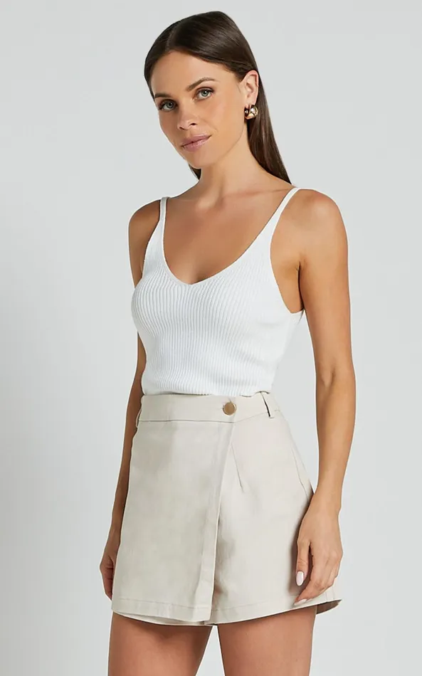Showpo Gerry Skort 8211 Twill Wrap Front Skort In Oyster Women Shorts