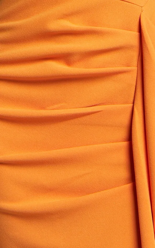 Showpo Ghamie Midi Dress 8211 Strapless Ruffle Dress In Orange Women Dresses