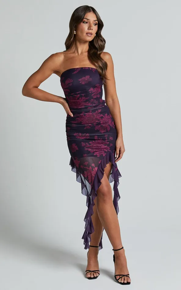 Showpo Ghelyn Midi Dress 8211 Mesh Strapless Ruffle Detail Bodycon Dress In Purple Women Dresses Showpo Ghelyn Midi Dress 8211 Mesh Strapless Ruffle Detail Bodycon Dress In Purple Women Dresses