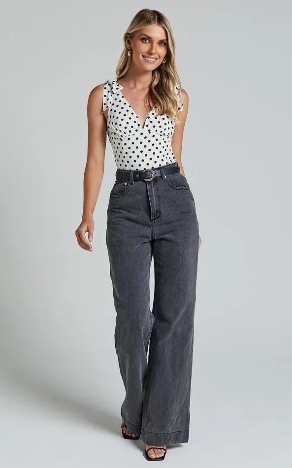 Showpo Ghent Top 8211 Shoulder Tie Plunge Top In Black And White Spot Women Tops Showpo Ghent Top 8211 Shoulder Tie Plunge Top In Black And White Spot Women Tops