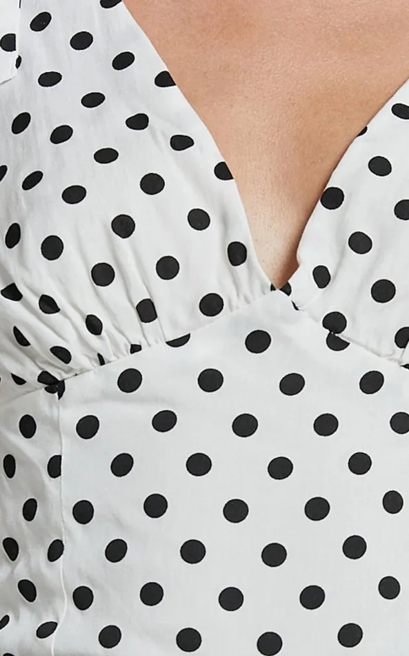 Showpo Ghent Top 8211 Shoulder Tie Plunge Top In Black And White Spot Women Tops