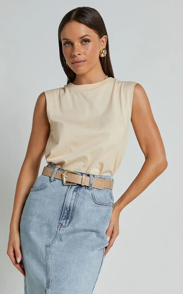 Showpo Gia Tee 8211 High Neck Tshirt In Nude Women Tops