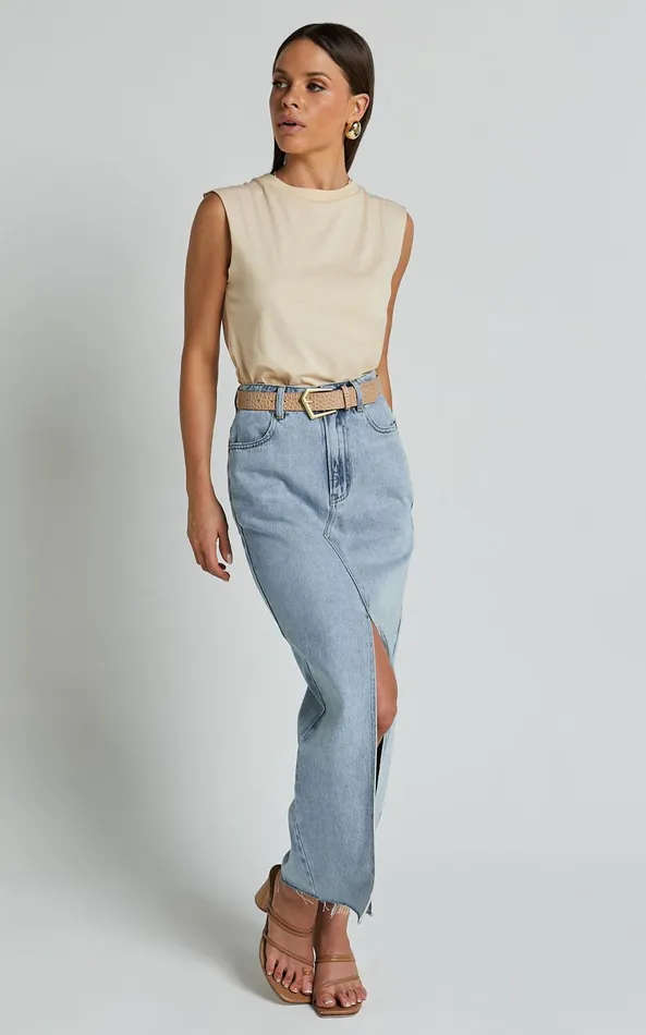 Showpo Gia Tee 8211 High Neck Tshirt In Nude Women Tops